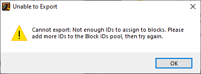 Export failure due to insufficient ID pool